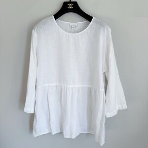 J Jill pure Jill 100% linen tiered peplum relaxed flowy fit top white size small